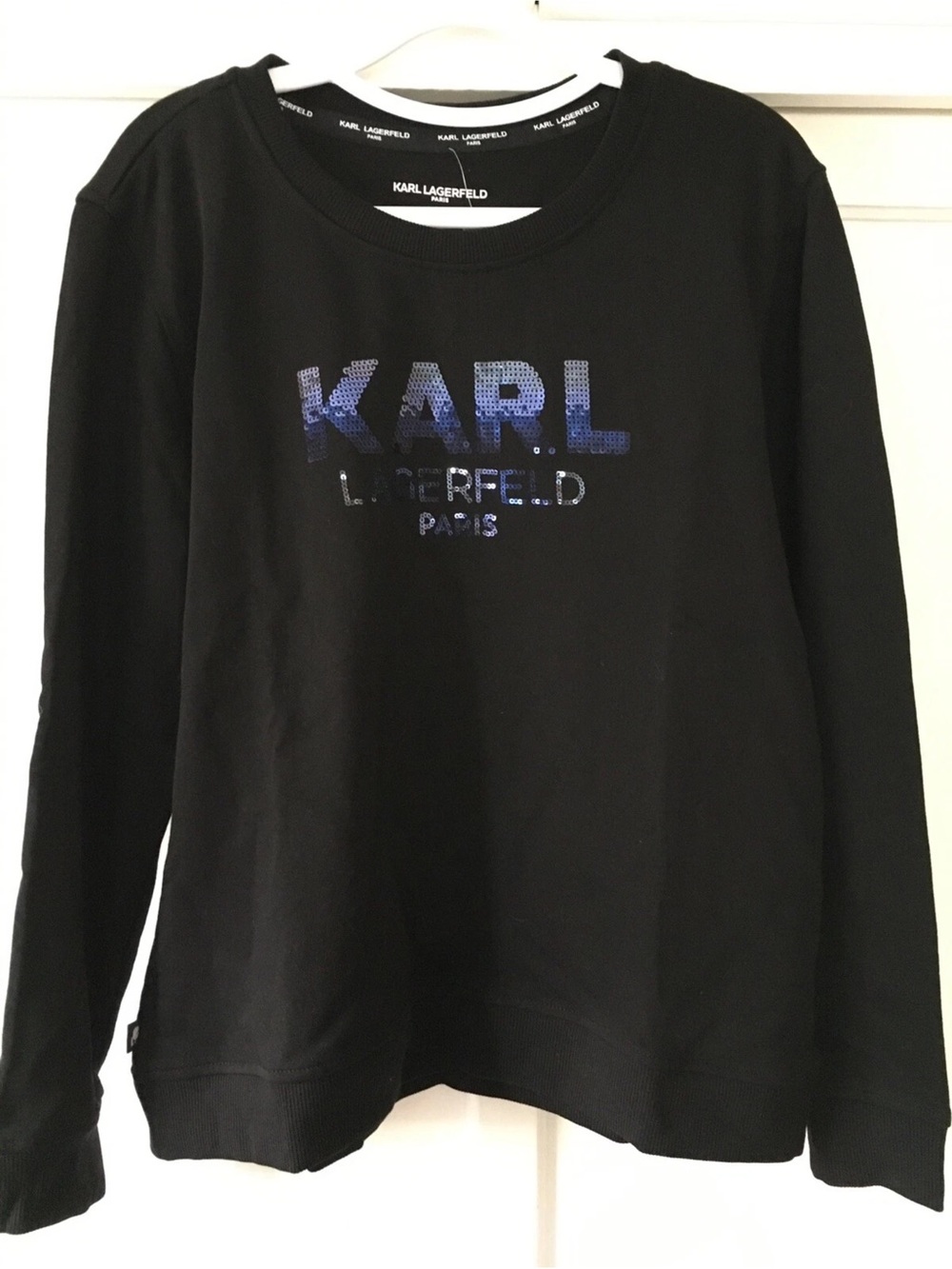 Karl Lagerfeld Black Sweatshirt with Blue Logo Sz M